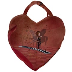 Cute Fairy Dancing On A Piano Giant Heart Shaped Tote by FantasyWorld7