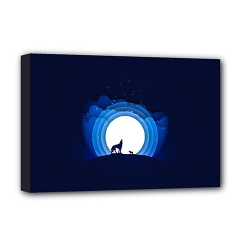 Month Full Moon Wolf Night Deluxe Canvas 18  X 12  (stretched) by Nexatart