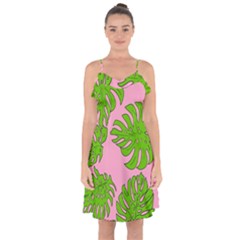 Leaves Tropical Plant Green Garden Ruffle Detail Chiffon Dress by Nexatart