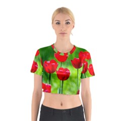 Red Tulip Flowers, Sunny Day Cotton Crop Top by FunnyCow