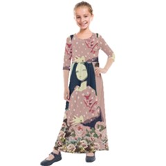 Rose Floral Doll Kids  Quarter Sleeve Maxi Dress by snowwhitegirl