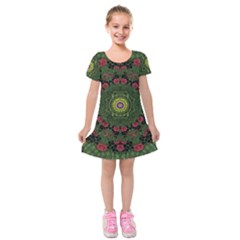 Sunshine Mandala In Rose Heaven Kids  Short Sleeve Velvet Dress by pepitasart