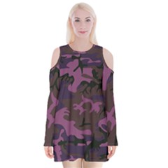 Camouflage Violet Velvet Long Sleeve Shoulder Cutout Dress by snowwhitegirl