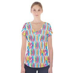 Rainbow Colored Waikiki Surfboards  Short Sleeve Front Detail Top by PodArtist