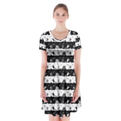 Black And White Halloween Nightmare Stripes Short Sleeve V-neck Flare Dress by PodArtist