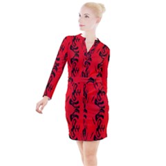 Red And Black Design By Flipstylez Designs Button Long Sleeve Dress by flipstylezfashionsLLC