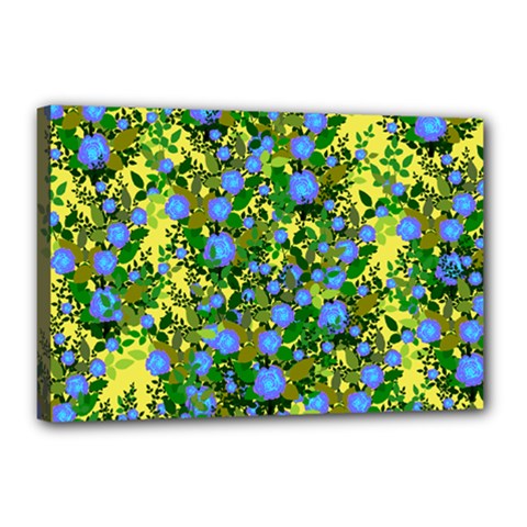Blue Luminescent Roses Yellow Canvas 18  X 12  (stretched) by snowwhitegirl