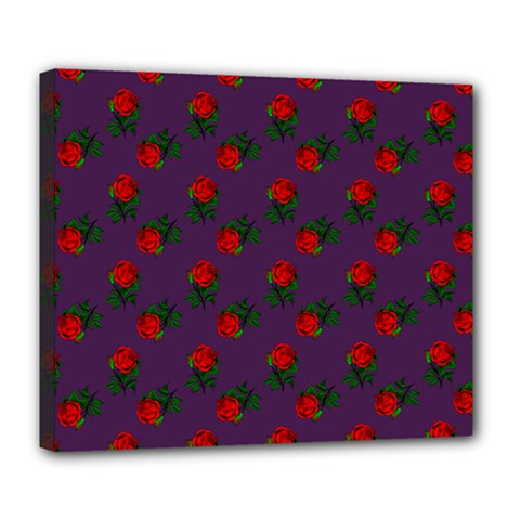 Red Roses Purple Deluxe Canvas 24  X 20  (stretched) by snowwhitegirl