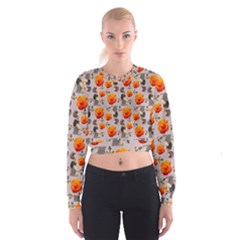 Girl With Roses And Anchors Cropped Sweatshirt by snowwhitegirl