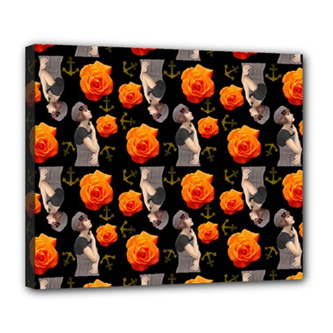 Girl With Roses And Anchors Black Deluxe Canvas 24  X 20  (stretched) by snowwhitegirl