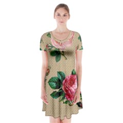 Flower 1770189 1920 Short Sleeve V-neck Flare Dress by vintage2030
