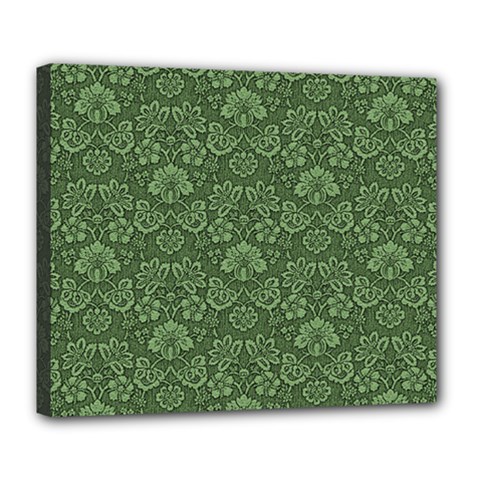 Damask Green Deluxe Canvas 24  X 20  (stretched) by vintage2030