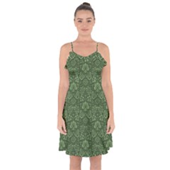 Damask Green Ruffle Detail Chiffon Dress by vintage2030