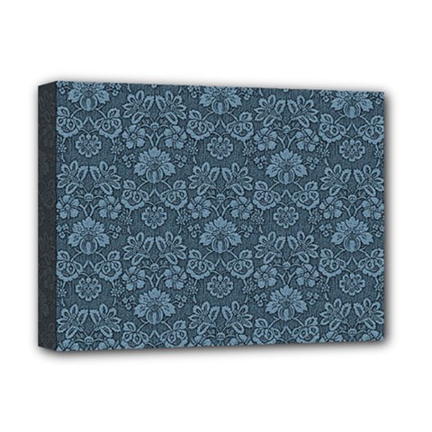 Damask Blue Deluxe Canvas 16  X 12  (stretched)  by vintage2030