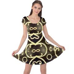 Black Embossed Swirls In Gold By Flipstylez Designs Cap Sleeve Dress by flipstylezfashionsLLC