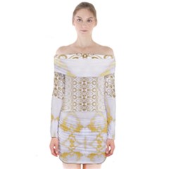 Ivory Marble  In Gold By Flipstylez Designs Long Sleeve Off Shoulder Dress by flipstylezfashionsLLC