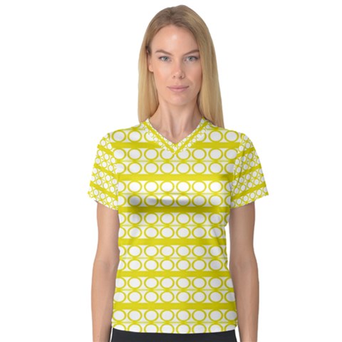 Circles Lines Yellow Modern Pattern V-neck Sport Mesh Tee by BrightVibesDesign