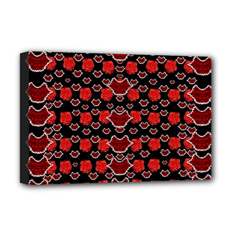 Red Lips And Roses Just For Love Deluxe Canvas 18  X 12  (stretched) by pepitasart