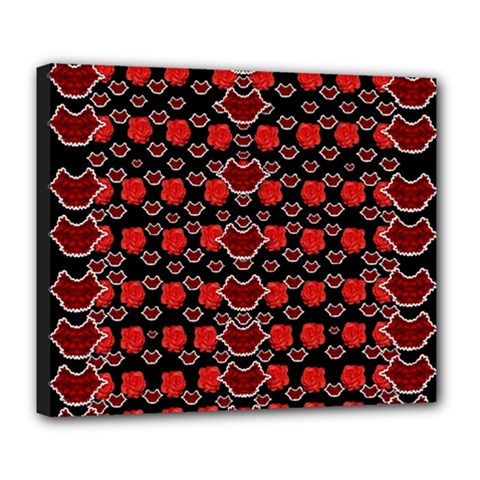 Red Lips And Roses Just For Love Deluxe Canvas 24  X 20  (stretched) by pepitasart