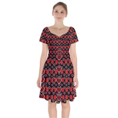 Red Lips And Roses Just For Love Short Sleeve Bardot Dress by pepitasart