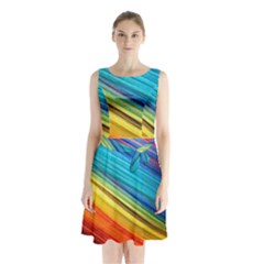 Rainbow Sleeveless Waist Tie Chiffon Dress by NSGLOBALDESIGNS2