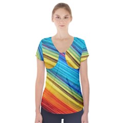 Rainbow Short Sleeve Front Detail Top by NSGLOBALDESIGNS2