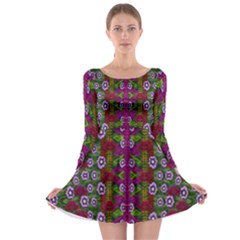 Floral Climbing To The Sky For Ornate Decorative Happiness Long Sleeve Skater Dress by pepitasart