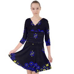 Blue Yellow Bandana Quarter Sleeve Front Wrap Dress by dressshop