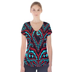 Blue And Red Bandana Short Sleeve Front Detail Top by dressshop