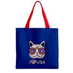 Cat I Love Usa Zipper Grocery Tote Bag by Wanni