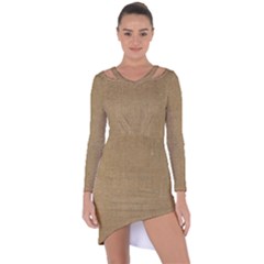 Burlap Coffee Sack Grunge Knit Look Asymmetric Cut-out Shift Dress by dressshop