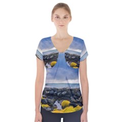 Iceland Nature Mountains Landscape Short Sleeve Front Detail Top by Sapixe