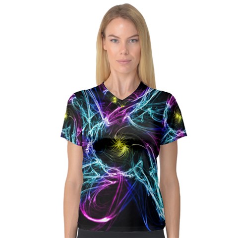 Abstract Art Color Design Lines V-neck Sport Mesh Tee by Sapixe