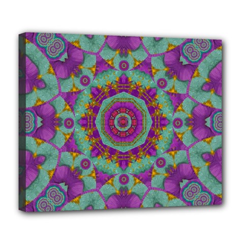 Water Garden Lotus Blossoms In Sacred Style Deluxe Canvas 24  X 20  (stretched) by pepitasart
