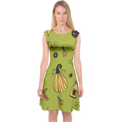 Funny Scary Spooky Halloween Party Design Capsleeve Midi Dress by HalloweenParty