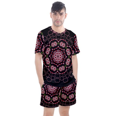 Fantasy Flowers Ornate And Polka Dots Landscape Men s Mesh Tee And Shorts Set by pepitasart
