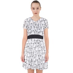 Funny Cat Pattern Organic Style Minimalist On White Background Adorable In Chiffon Dress by genx