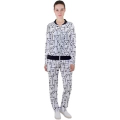 Funny Cat Pattern Organic Style Minimalist On White Background Casual Jacket And Pants Set by genx