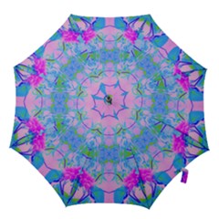 Pink And Purple Dahlia On Blue Pattern Hook Handle Umbrellas (large) by myrubiogarden