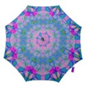 Pink And Purple Dahlia On Blue Pattern Hook Handle Umbrellas (Large) View1