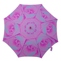 Perfect Hot Pink And Light Blue Rose Detail Hook Handle Umbrellas (large) by myrubiogarden