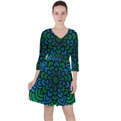 Green Blue Mandala Vector Ruffle Dress by Alisyart