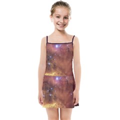 Cosmic Astronomy Sky With Stars Orange Brown And Yellow Kids  Summer Sun Dress by genx