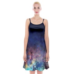Lagoon Nebula Interstellar Cloud Pastel Pink, Turquoise And Yellow Stars Spaghetti Strap Velvet Dress by genx