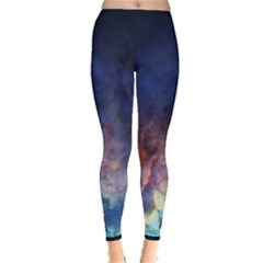 Lagoon Nebula Interstellar Cloud Pastel Pink, Turquoise And Yellow Stars Inside Out Leggings by genx