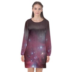 Christmas Tree Cluster Red Stars Nebula Constellation Astronomy Long Sleeve Chiffon Shift Dress  by genx