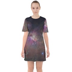 Orion Nebula Star Formation Orange Pink Brown Pastel Constellation Astronomy Sixties Short Sleeve Mini Dress by genx