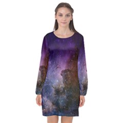 Carina Nebula Ngc 3372 The Grand Nebula Pink Purple And Blue With Shiny Stars Astronomy Long Sleeve Chiffon Shift Dress  by genx