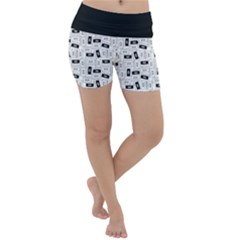 Tape Cassette 80s Retro Genx Pattern Black And White Lightweight Velour Yoga Shorts by genx