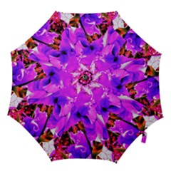 Abstract Ultra Violet Purple Iris On Red And Pink Hook Handle Umbrellas (medium) by myrubiogarden